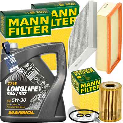 MANN INSPEKTIONSPAKET+5L MANNOL 504 5W-30 ÖL passend für AUDI A4 B8 A5 Q5 2.0TDI