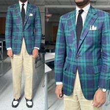 Mens Plaid Jacket Notched Lapel Blazers Single Breasted for Casual Working Party