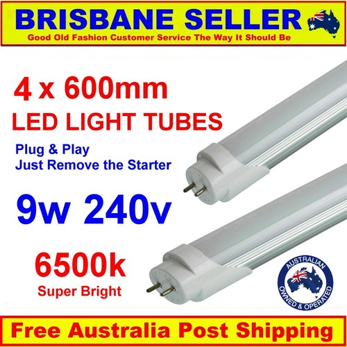 4 x LED T8 Tubes Replacement 2 End Power 9w 60cm 6500k Super Bright