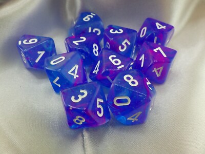 Nebula Aura White Luminary Glow in Dark 10D10 16mm Set of Ten D10 Dice RPG Games