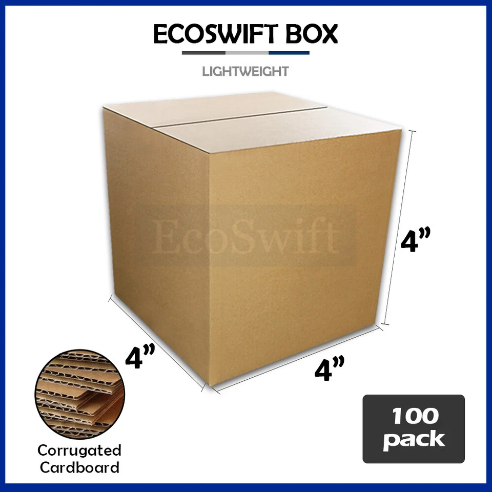 100 4x4x4 EcoSwift Cardboard Packing Moving Shipping Boxes Corrugated Box Carton