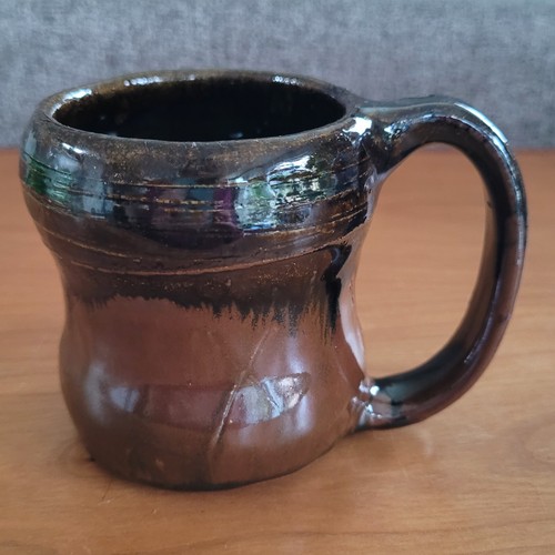 Art Studio Pottery Classic Tenmoku Glaze Mug Cup Signed by Artist Claw Marks