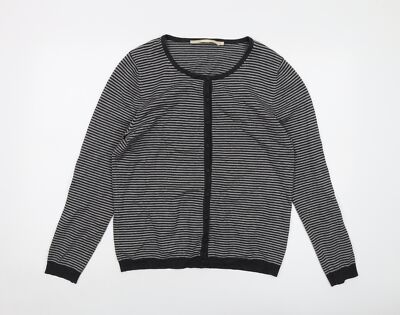 Gradeur Damen grau Rundhals gestreift Viskose Cardigan Pullover Größe 14