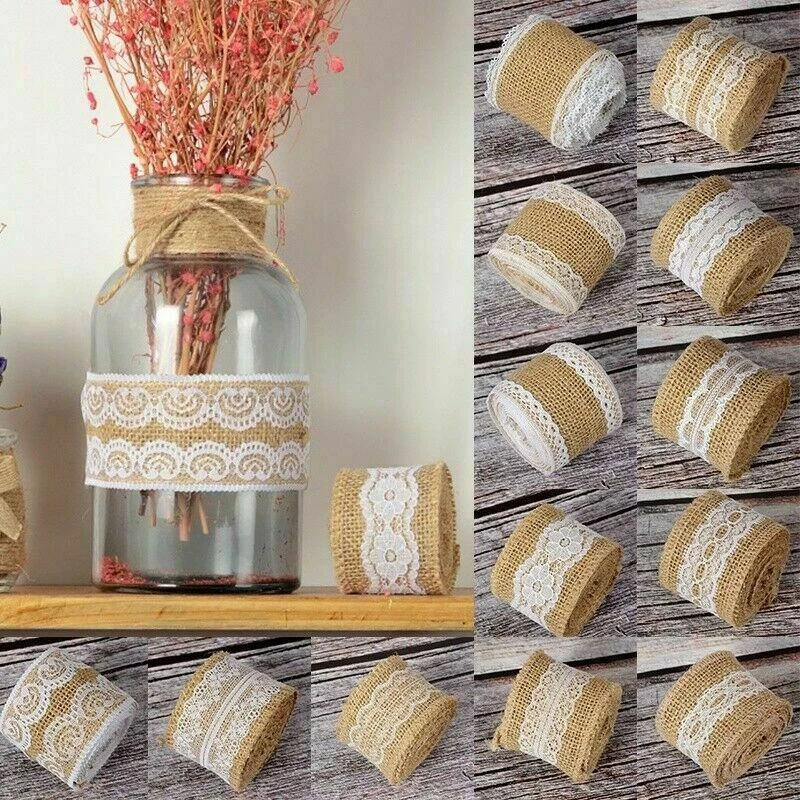 2M Jute Lace Ribbon Burlap Roll Wedding Decoration Party DIY Gift Packing - Image 2 of 4