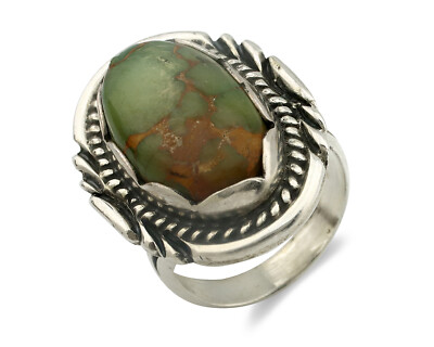 Navajo Ring .925 Silver Natural Uncolored Green Turquoise Signed Sunrise C.80's