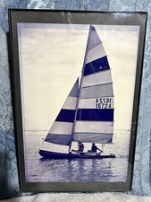 Framed Hobie Cat 16 Catamaran Racing Photo Cyanotype Cool Tone Nautical Sailboat