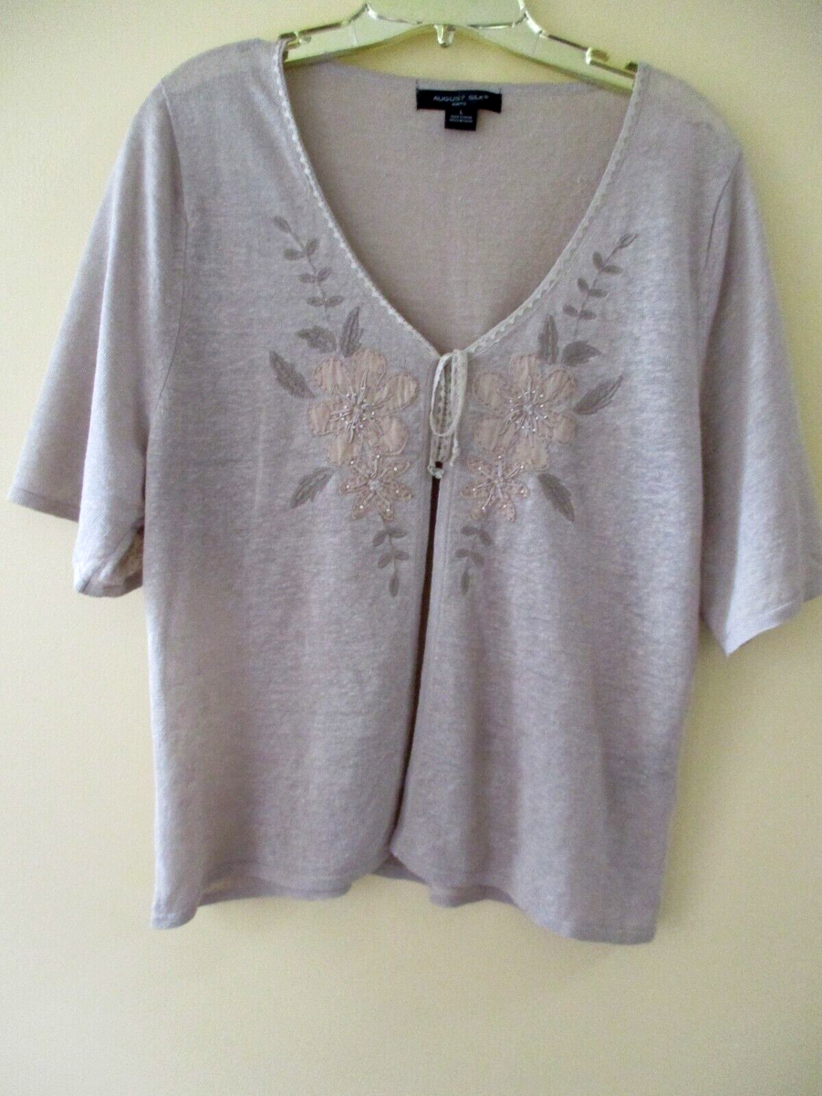 トップス Silk/Linen Gaba / Cardigan Shirts AUGUST SILK KNITS CARDIGAN TOP OPEN FRONT EMBROIDERED LINEN
