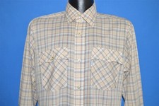 vintage 80s LEVIS BEIGE BROWN PLAID BUTTON FRONT LONG SLEEVE MENS LEVIS SHIRT M