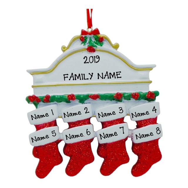 PERSONALIZED Stockings on Fireplace Mantle Family of 8 Christmas Tree