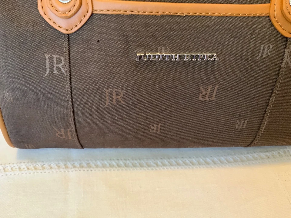 New Vintage Judith Ripka Brown Signature Fabric Satchel Handbag matching Wallet - Image 3 of 4