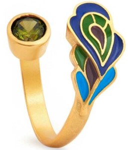 Authentic CHRYSALIS Nature Gold Plated Peacock Feather Ring Size 6