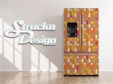 Orange Red Retro Square Pattern Fridge Freezer Wrap Side Door Vinyl Decal
