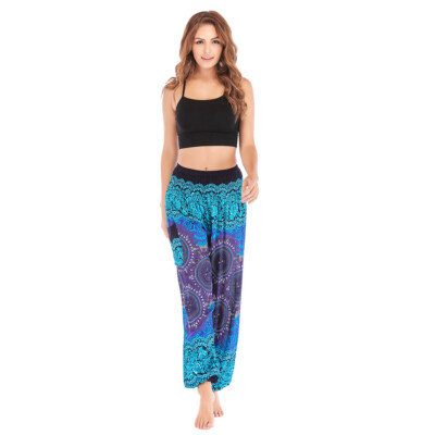 Gesmokte Taillenprint Yoga Hippie Bohemian Haremshose,,