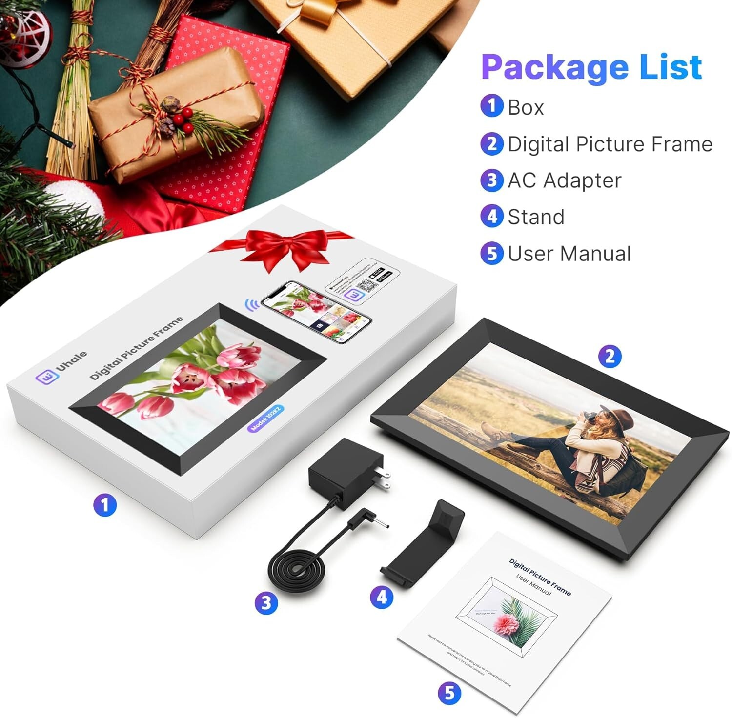 MAXANGEL 10.1 INCH WIFI DIGITAL PICTURE FRAME 32GB STORAGE 102KZ *DISTRESSED PKG