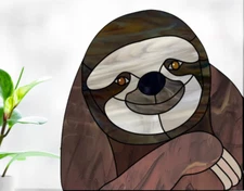 Peeking Sloth Faux Stained-Glass WINDOW CLING Size 8" Repositionable Vinyl
