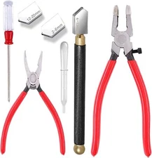 7pcs Glass Cutting Tools Kit Grozer Plier Stained Glass Cutter Tool Starter Kits