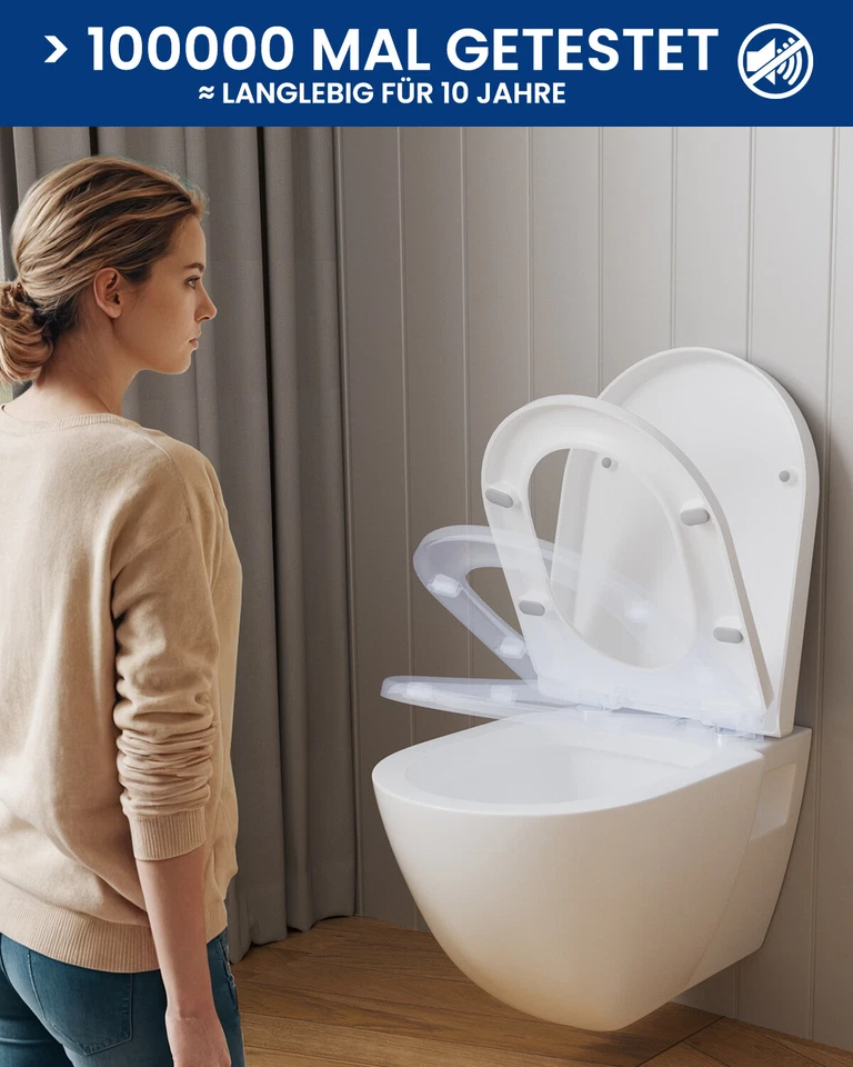 D-Form WC Sitz Toilettendeckel Klobrille Absenkautomatik Toilettensitz Klodeckel - Bild 4 von 4