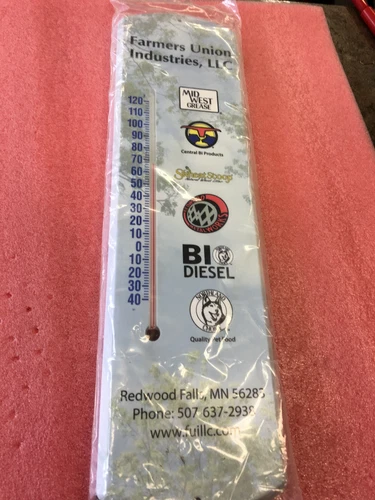 FT4 Large Farmers Union Industries Thermometer in sealed plastic advertising