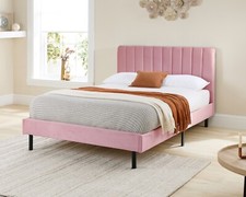 Aspire Rosella Velvet Upholstered Bed Frame all Sizes in Pink Blue or Cream