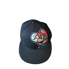 Super Mario Brothers Big Graphic Print Sz L Fitted Hat Black Gamer Casual