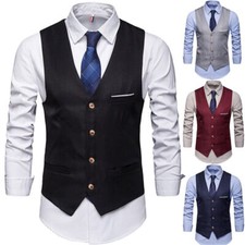 Men's V-Neck Suit Vests Formal Slim Fit Business Dress Vest Waistcoat w/ Pockets