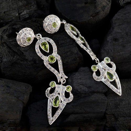 splendid Peridot 925 Sterling Silver Green Earring genuine wholesale CA gift - Picture 3 of 5