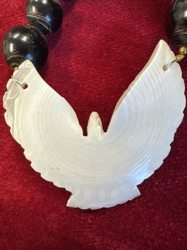 Vintage Handmade Navajo Shell Eagle Pendant Stone & Shell Beaded Necklace 19” - Picture 8 of 10