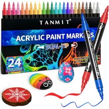 24 Colors Acrylic Paint Pens, Dual Tip Acrylic Paint Markers with Brush Tip