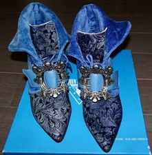 John Fluevog Baroque Blue Velvet Embossed Lea...