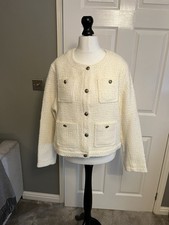 M&S Bouclé-style Ivory Cropped Jacket Size 18 RRP£75