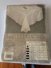 New Serenity Collection Tablecloth Oblong 68x86 Embroidered Cutwork Cotton