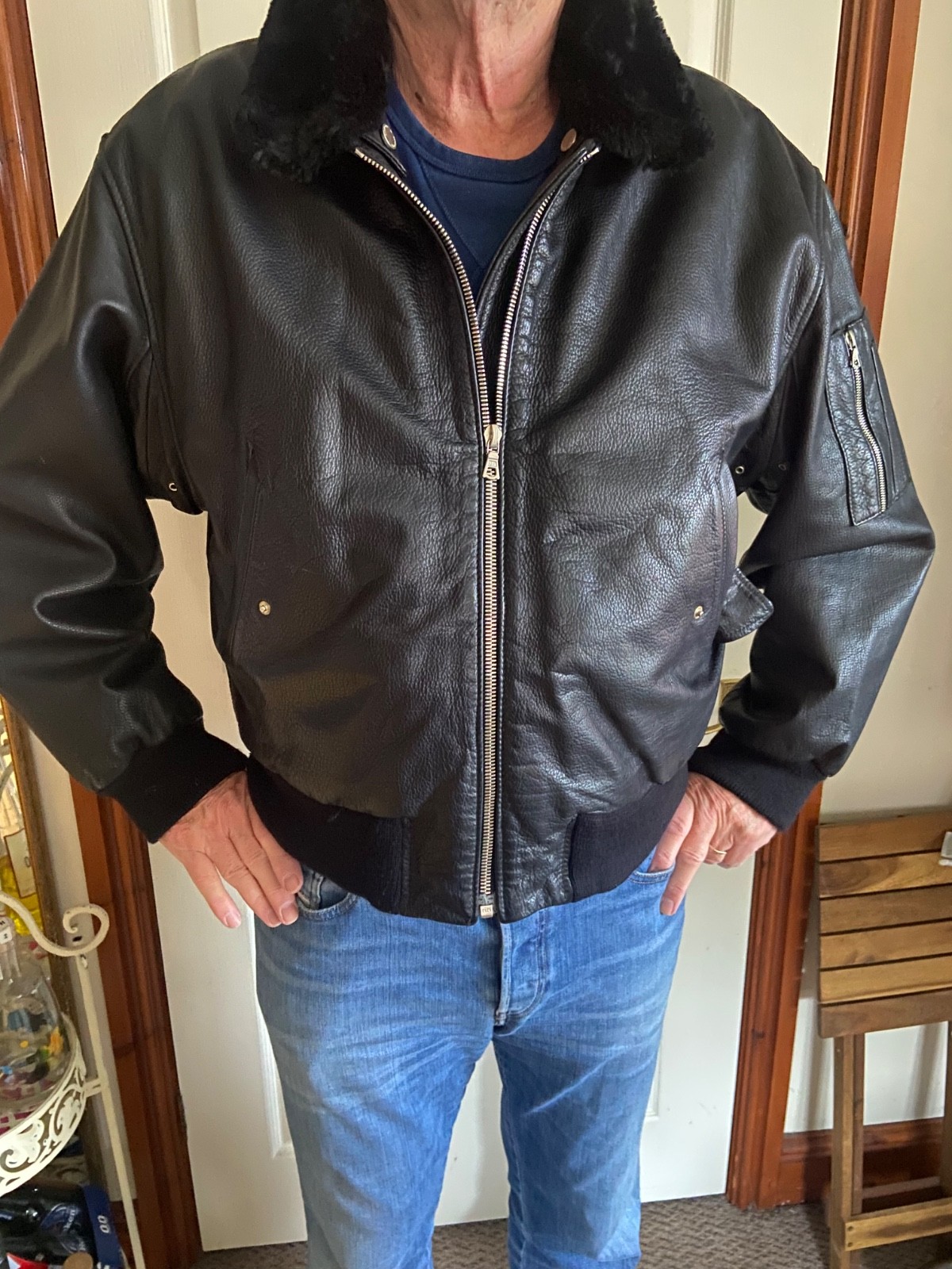 hugo boss leather bomber jacket