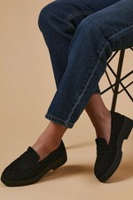 Oasis Womens Loafer Flats Black Faux Suede Comfortable Casual Shoes