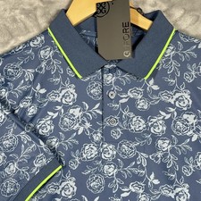 G/FORE Mens Floral Rose Performance Golf Polo Shirt Blue G4MF23K061B Size S NEW