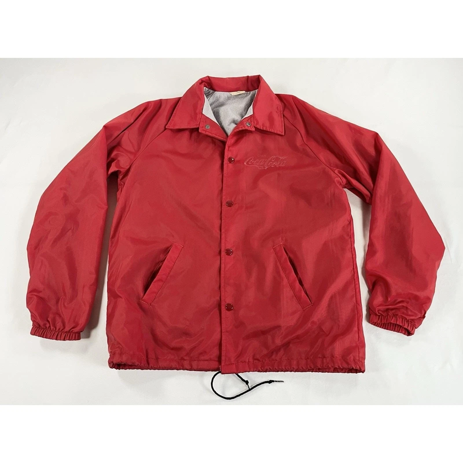 Vintage 70s Coca Cola Red Chalk Line Nylon Coaches Jacket Windbreaker Mens M