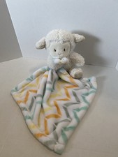 Little Miracles Plush Sherpa Lamb Holding Teal Gray Orange Yellow Chevron Lovey