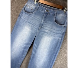 Halara Wide Leg Cropped Jeans Cuffed Light Blu Women Size L Cotton Blend Stretch