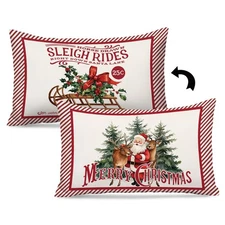 Vintage Christmas Santa Decor 12x20 Pillow Cover Double-Side, Winter Xmas Hol...