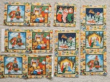 Christmas Fabric Squares x 12 / Christmas Fabric Panel/ Quilting Crafts Sewing