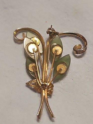 Brooch Vintage Gold Leaf Stone Jade Pin Brooch Fashion Women - Bild 3 von 4
