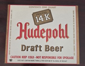 HUDEPOHL DRAFT BEER QUART BEER LABEL HUDEPOHL BREWING CO CINCINNATI OH