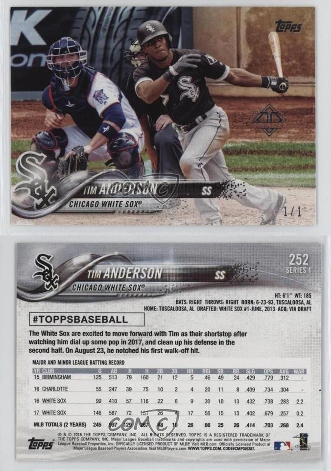 2018 Topps Transcendent VIP Party 1/1 Tim Anderson #252 ms9 - Image 3 of 3