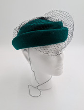 Vintage Women's Hat Green Wool Felt Mesh Detail FLAWS