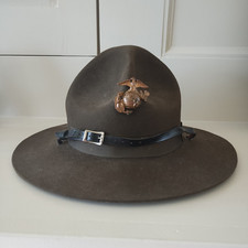 USMC Campaign Hat w/ Eagle Globe Anchor   Drill Instructor Style   Brown Felt