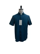 Ike Behar Shirt Mens Small Blue Fusion Easy Care Short Sleeve Collared Button Up