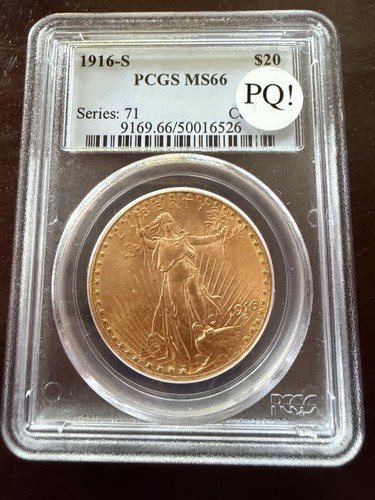 1916-S PCGS Saint Gaudens Gold Double Eagle $20 MS65 PQ!
