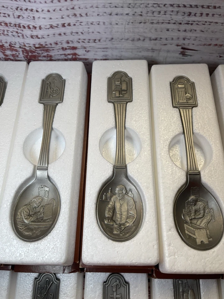 Limited Franklin Mint "The Craftsmen Of America" Pewter Spoon Collection 1976 - Image 3 of 4