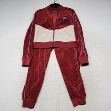 Vintage Nike Tracksuit Womens Medium Red Fleece Jogger Stretch Velvet Cropped