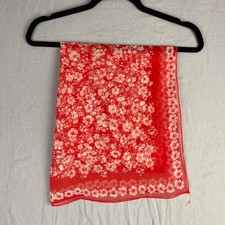 Vintage Square Scarf Red White floral Print 26  Chiffon Retro Style sheer
