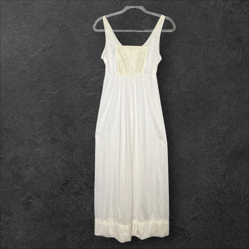Lencería Vintage Nylon S Pequeño Encaje Maxi Peignoir Conjunto Vestido Bata Cottage Angel Foto 3 de 4